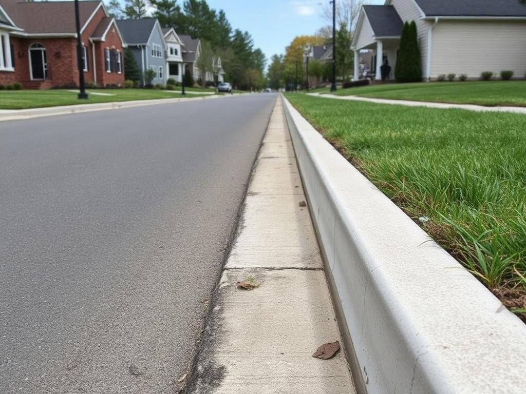 Concrete curb and gutter along a residential street
